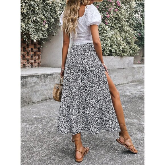 Women's Casual High Waist Floral Print Skirt Split Thigh A Line Maxi Skirts - Picture 2 of 7